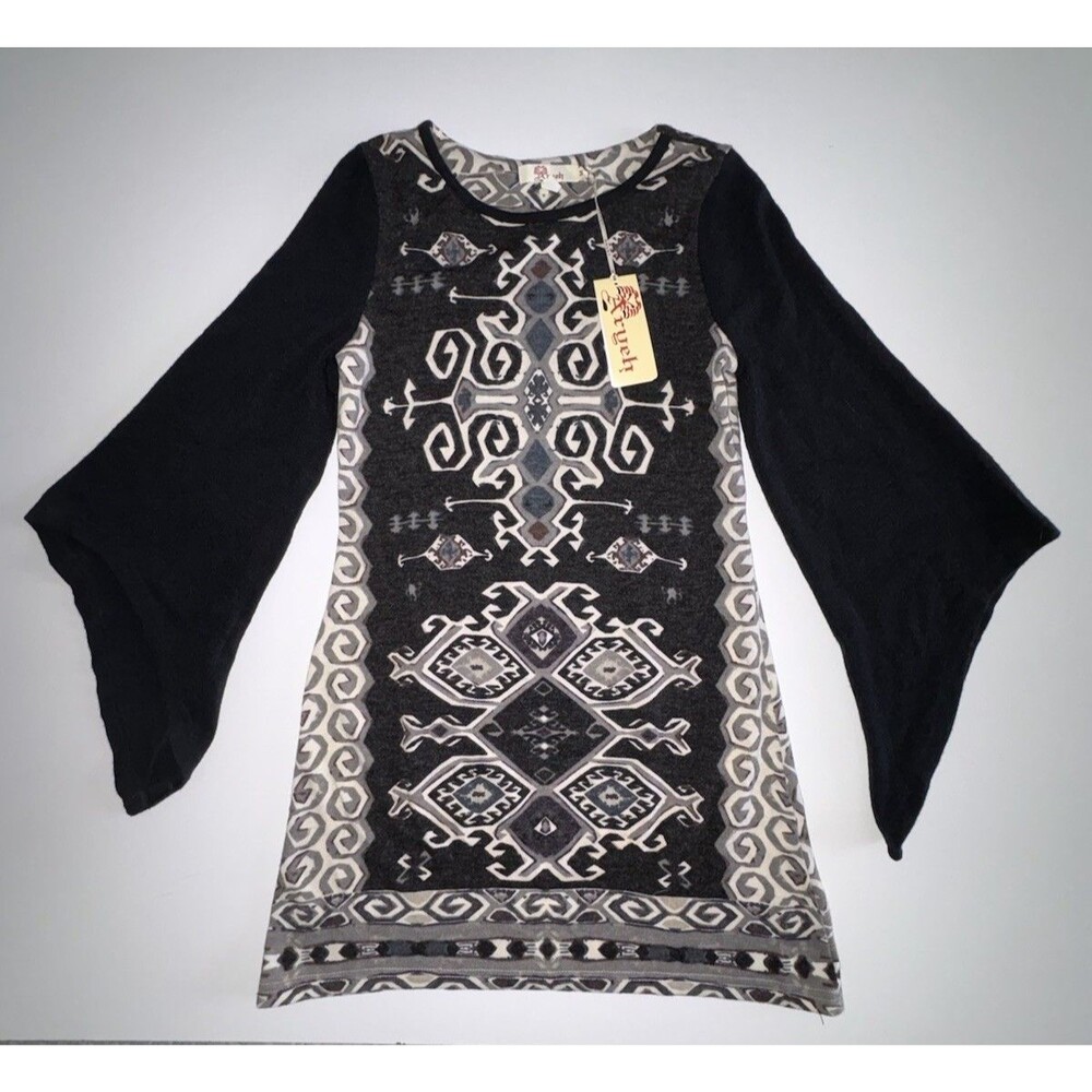 Aryeh Anthropologie Sweater Dress NWT Size Medium Black Gray Brown Print